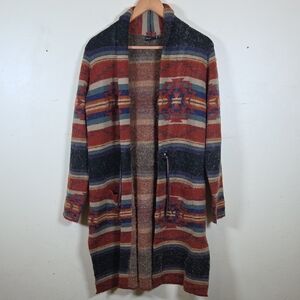 Cruel Sweater Open Cardigan Duster Women's Large Western Wear Aztec w/ Ties Boho